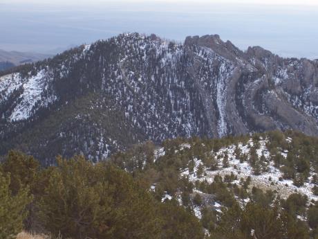 north aspect of Scarface can be seen from SW slopes of Copper Mountain. 11/16/08.Photo by Rick Baugher, 11/16/08.